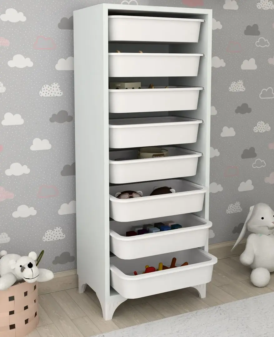 Organizator de jucarii Bofigo cu 8 cosuri (White)