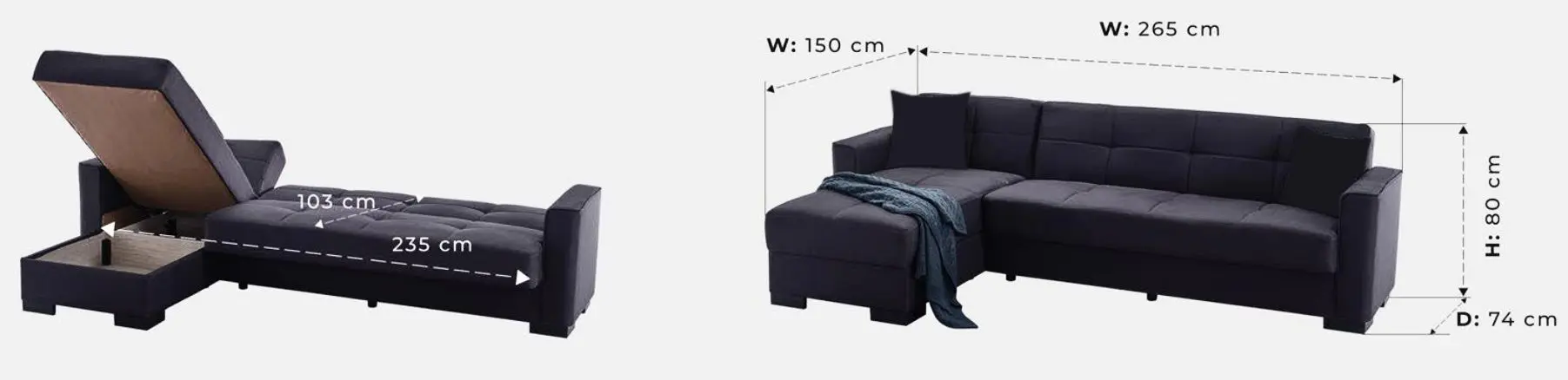 Canapea de colt Fabulous Porto 58-002 (Dark Gray)