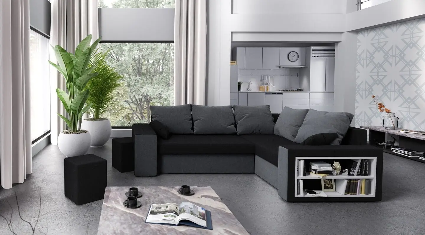 Canapea de colt Space Meble Dallas Right Mikrofaza 15/Mikrofaza 27 (Black/Gray)