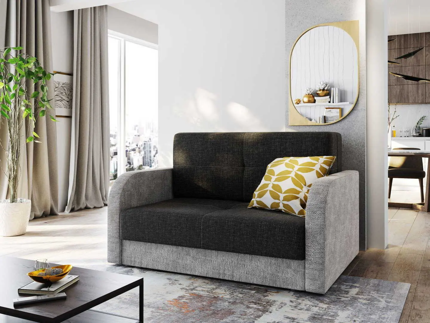 Canapea Space Meble Amerykanka Twice 120 Kornet 10/Kornet 18 (Black/Gray Light)