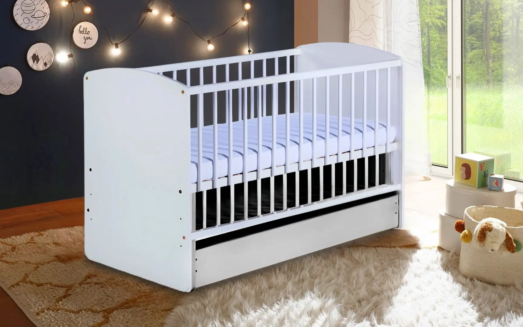 Patuc Klups Karolina II cu sertar + saltea 8cm (White)