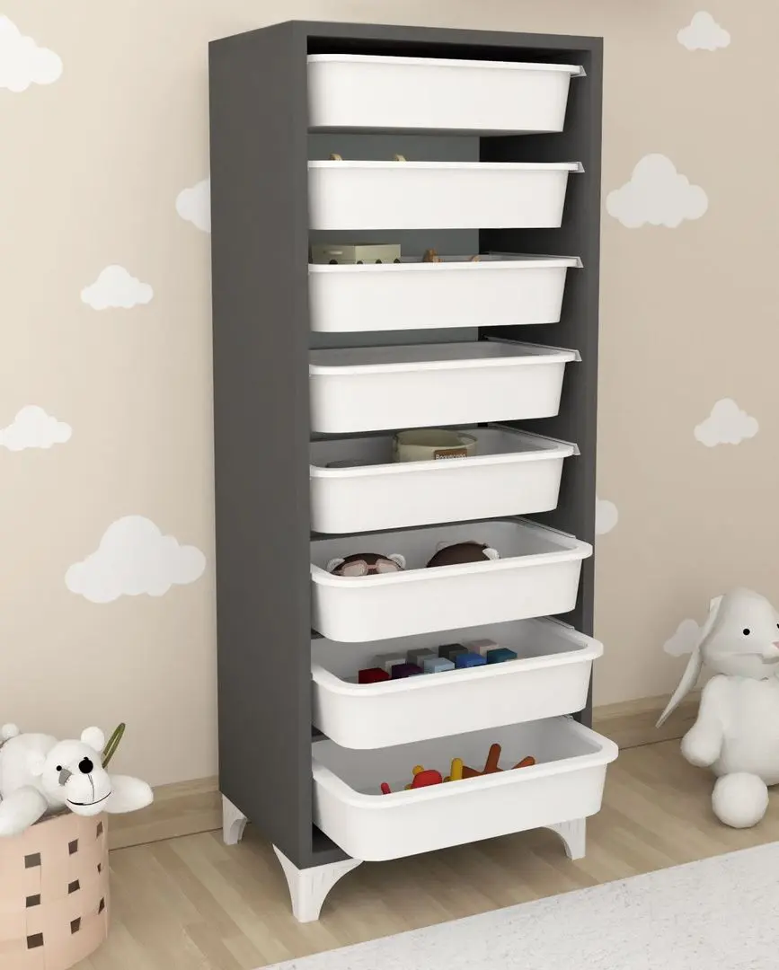 Тумба-органайзер для хранения игрушек Bofigo с 8 контейнерами (Anthracite)