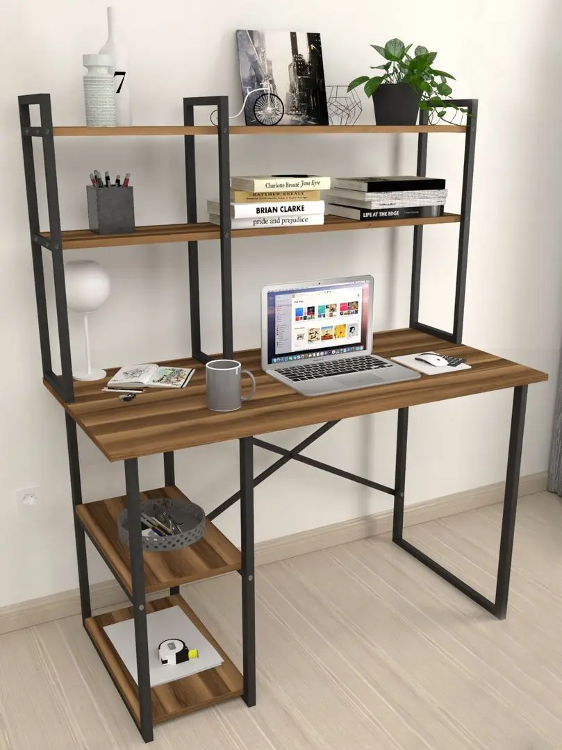 Masa de birou Bofigo cu etajera (Walnut/Black)