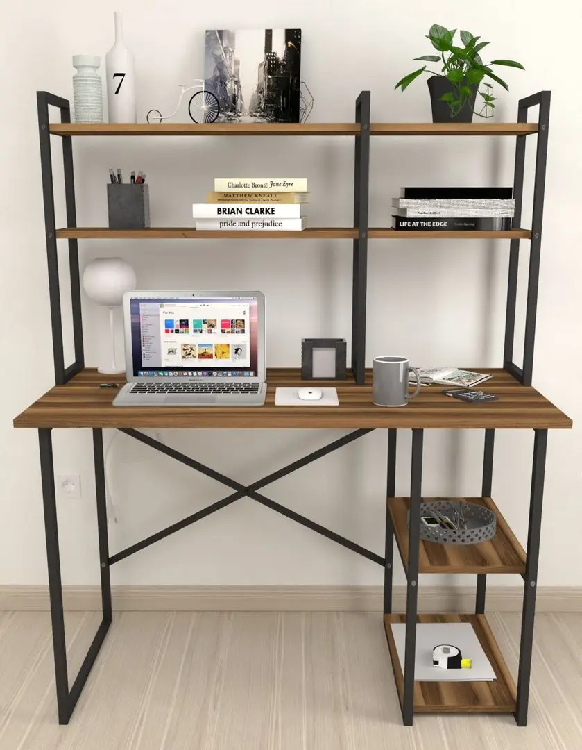 Masa de birou Bofigo cu etajera (Walnut/Black)