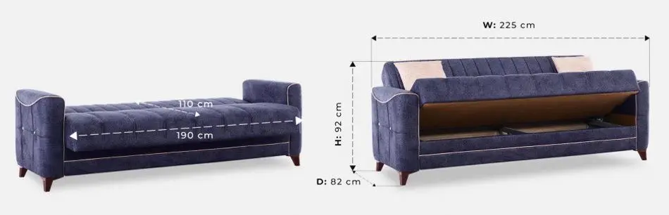 Canapea Fabulous Acelya 3-locuri 50-100 (Dark Blue)