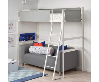 Pat supraetajat Ikea Vitval 90x200 (Alb/Gri)