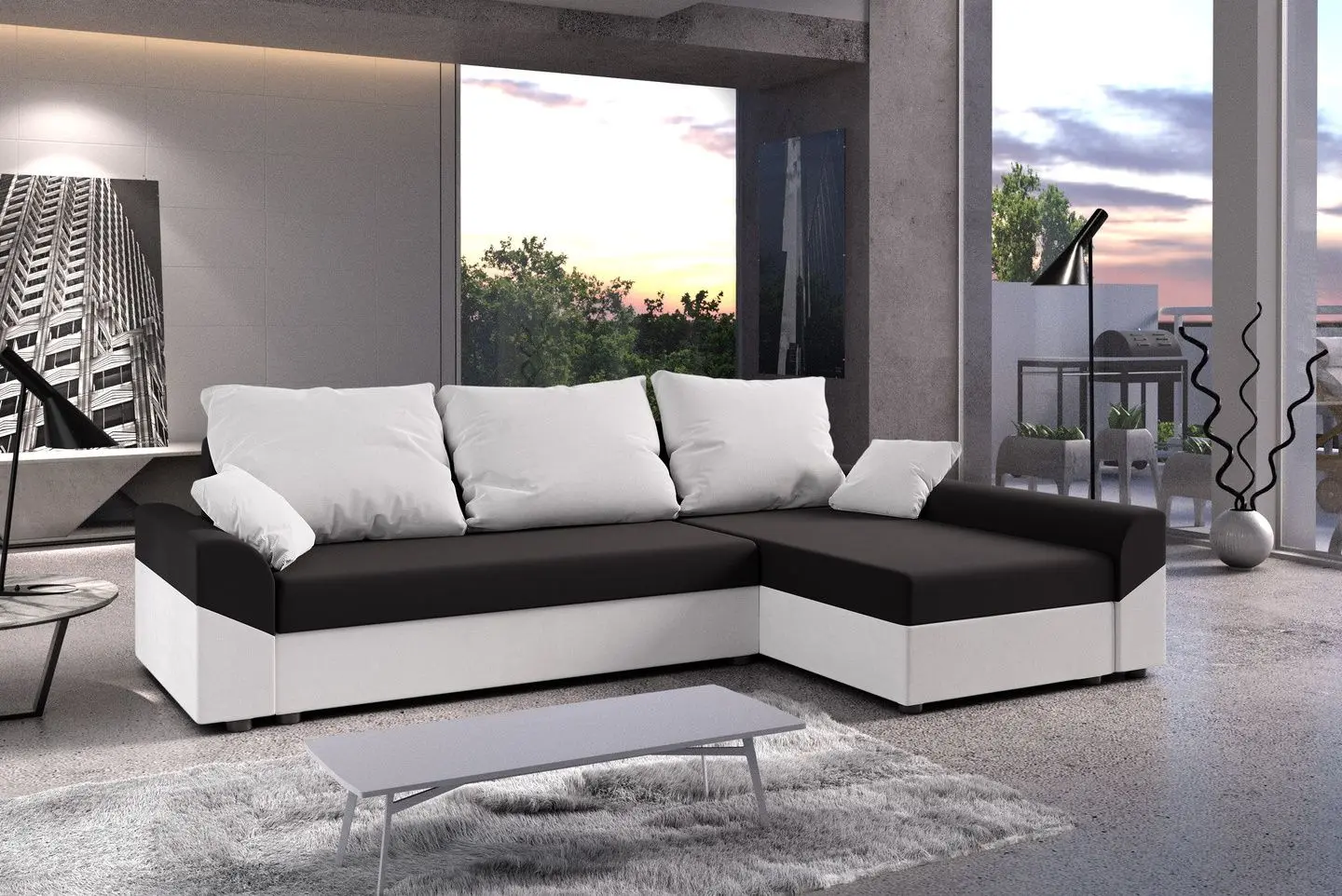 Canapea de colt Space Meble Denver L Rainbow 15/Rainbow 31 (Black/White)