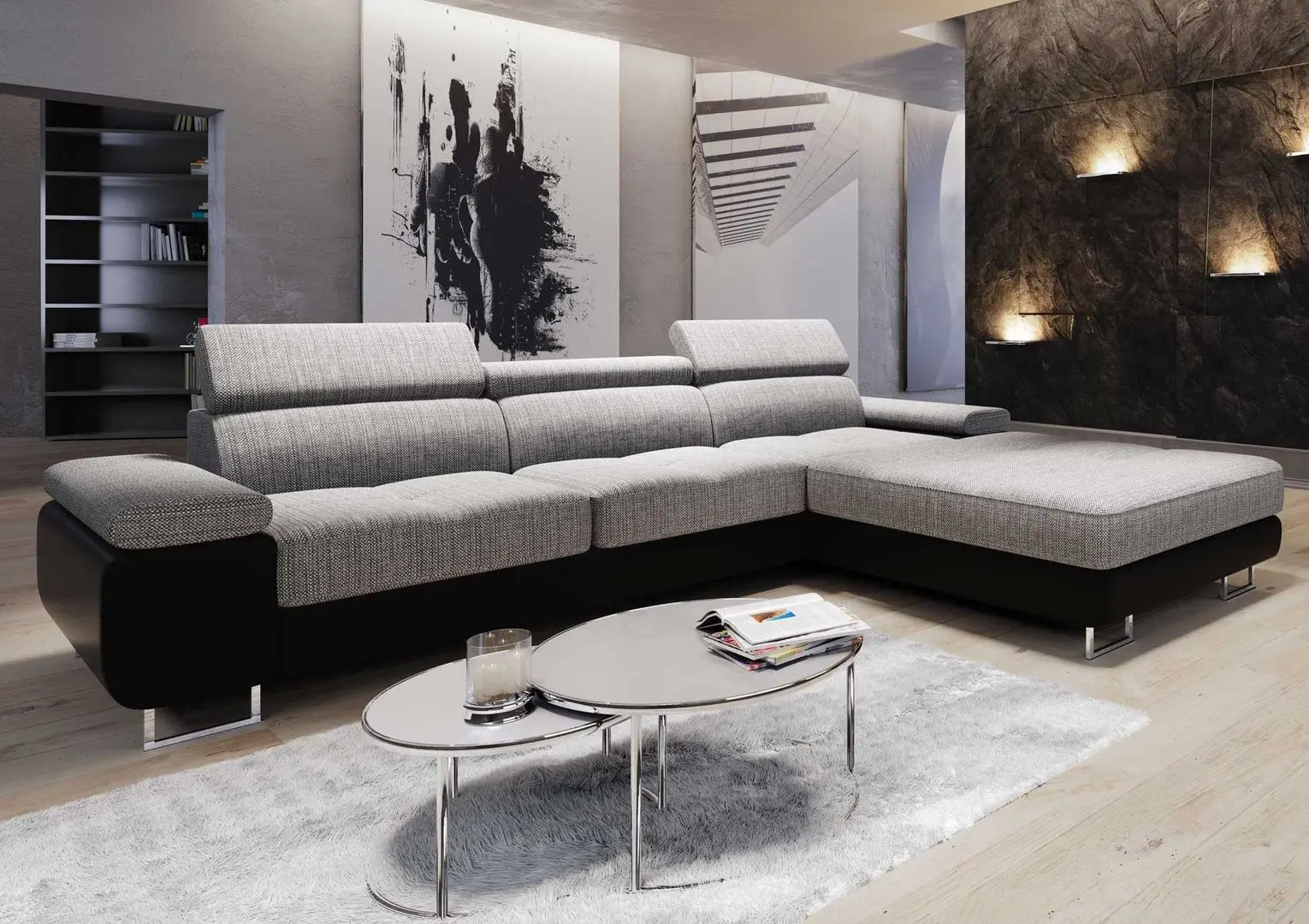 Canapea de colt Space Meble Anton Mini Right Kornet 02/D8 (Gray/Black)