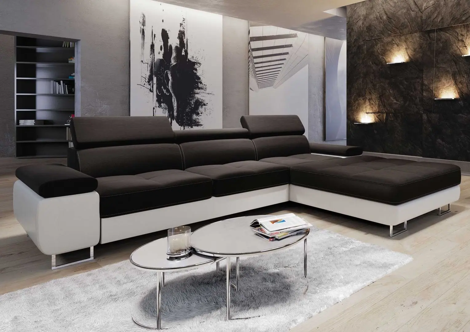 Canapea de colt Space Meble Anton Mini Right Sawana 14/D511 (Black/White)