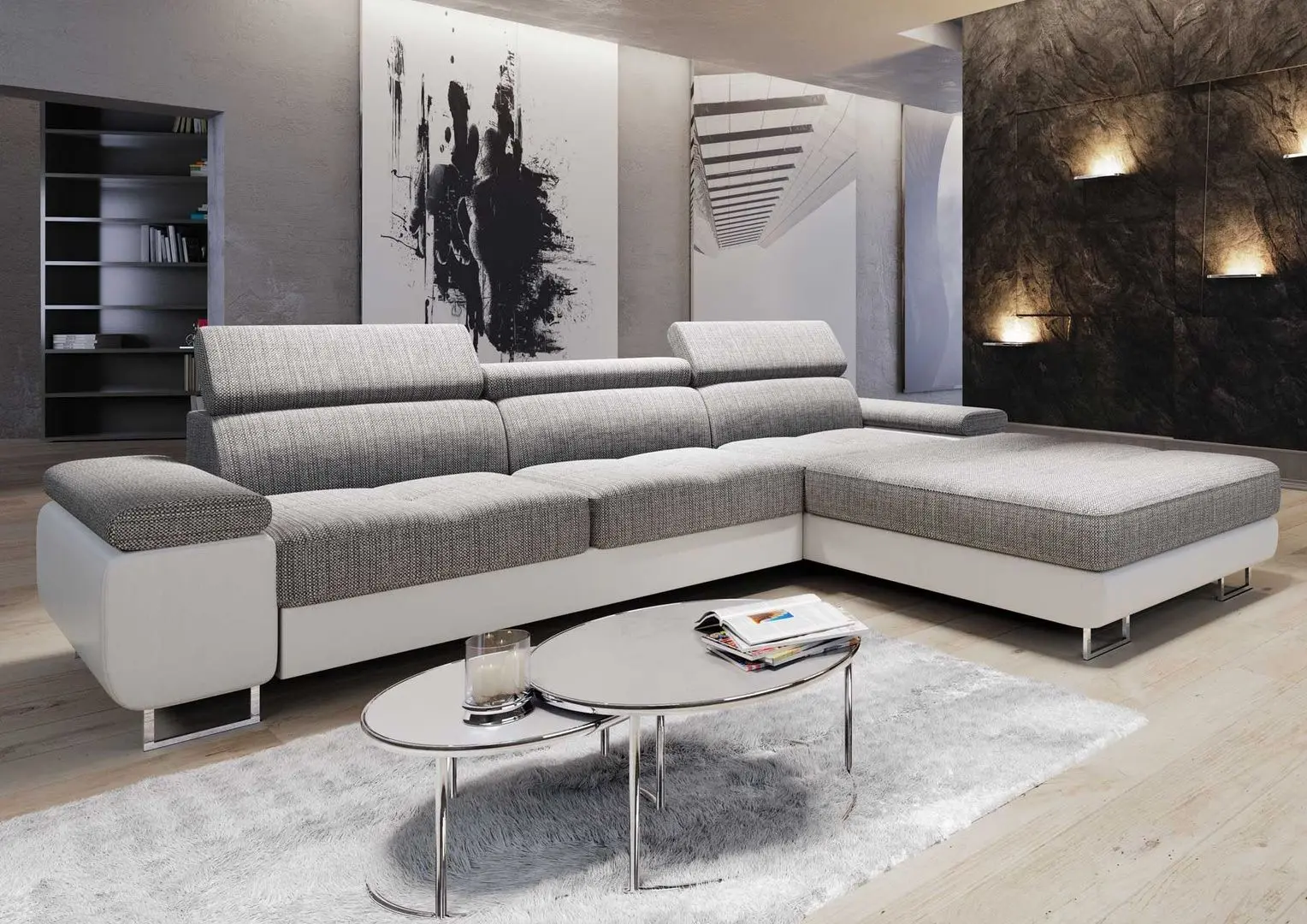 Canapea de colt Space Meble Anton Mini Right Kornet 02/D511 (Gray/White)