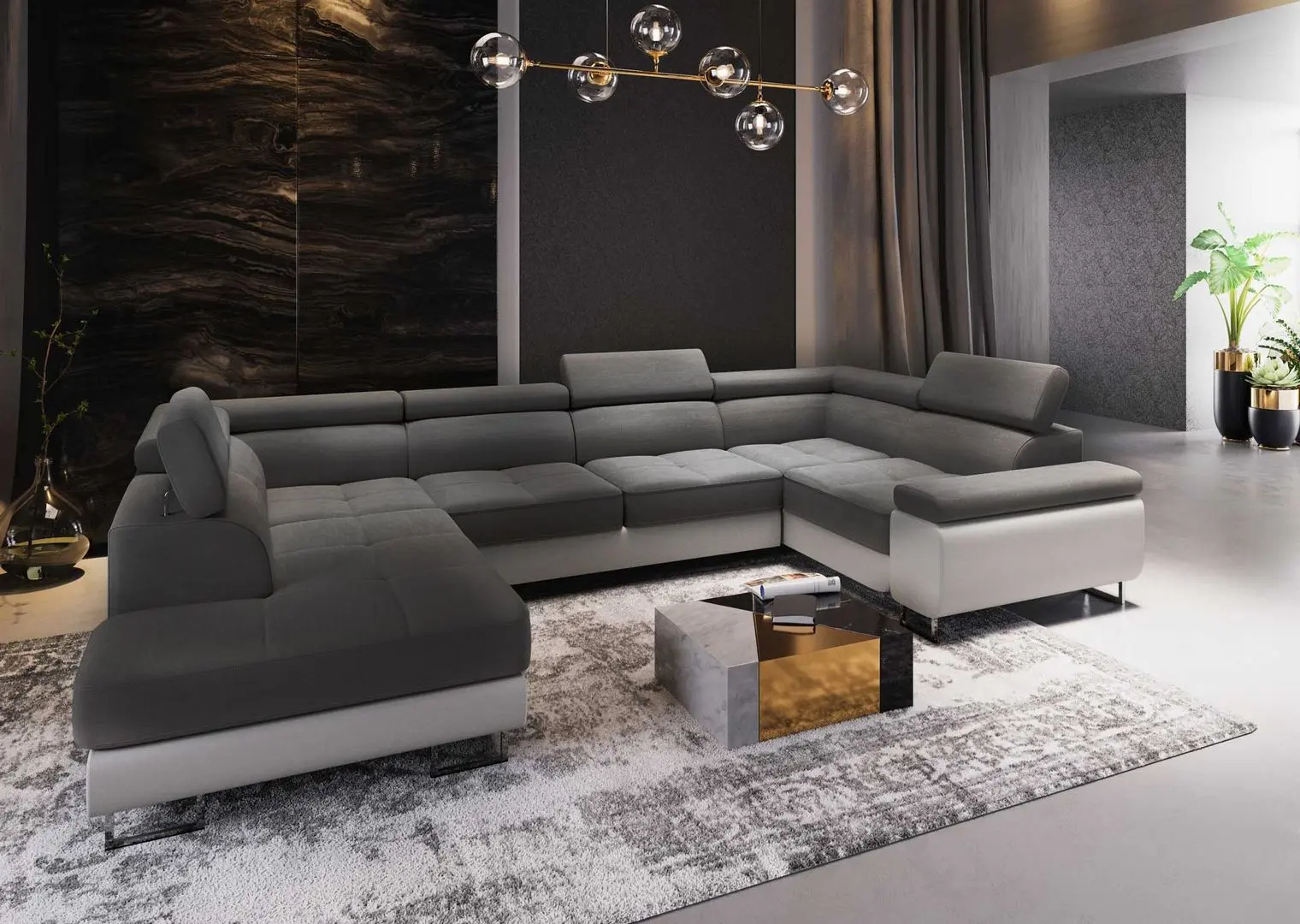 Диван П-образный Space Meble Anton U L+L Sawana 05/D511 (Gray Dark/White)