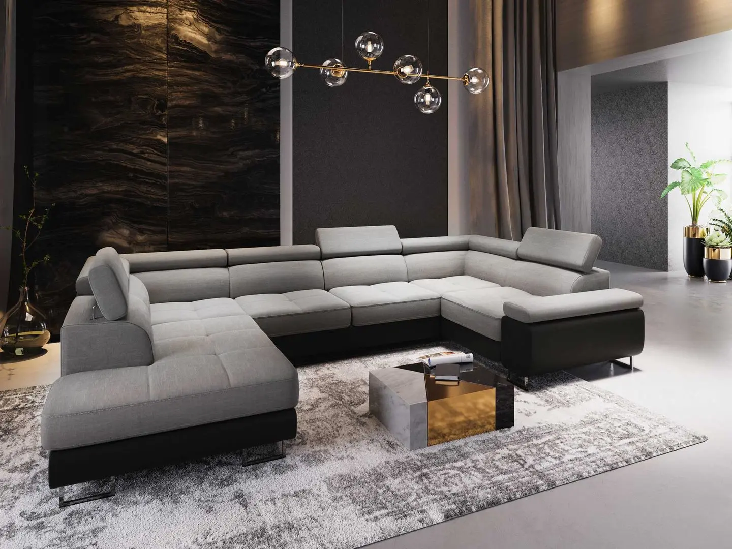 Диван П-образный Space Meble Anton U L+L Kornet 02/D8 (Gray/Black)