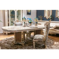 Set de mobilier pentru sufragerie Charme&Luxe Furniture Basak №10 (Beige Marble/Gold/Gray) Thumb