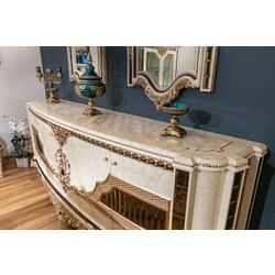 Set de mobilier pentru sufragerie Charme&Luxe Furniture Basak №10 (Beige Marble/Gold/Gray) Thumb