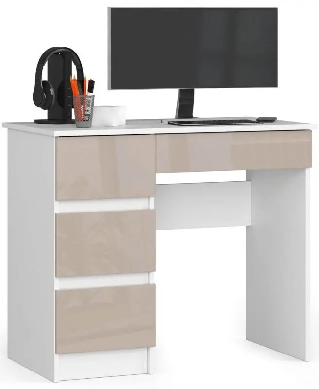 Masa de birou Akord A-7 90 Left (White/Cappuccino Gloss)