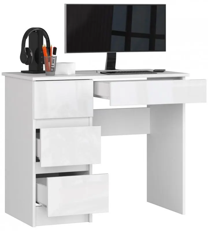 Masa de birou Akord A-7 90 Left (White/White Gloss)