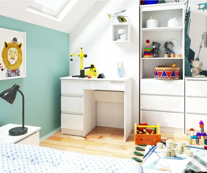 Masa de birou Akord A-7 90 Left (White/White Gloss)