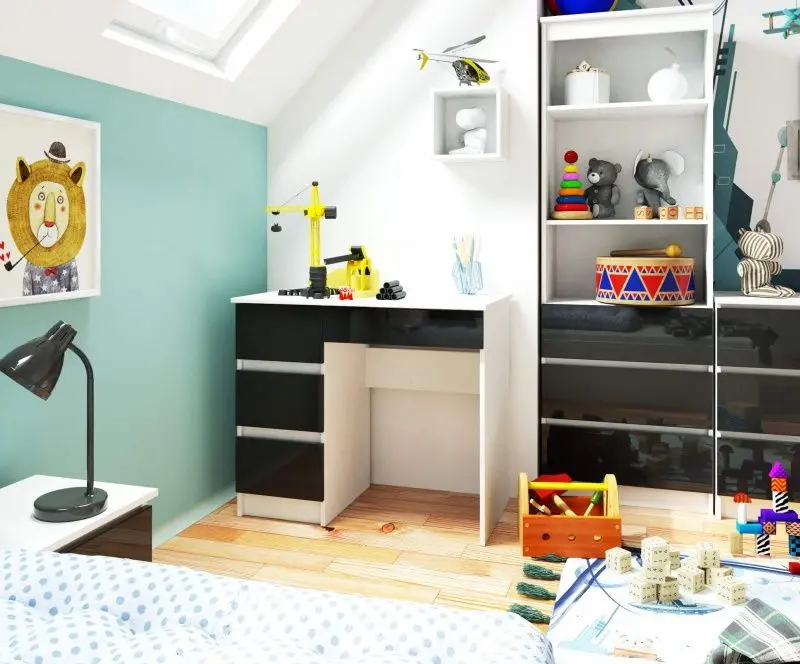 Masa de birou Akord A-7 90 Left (White/Black Gloss)