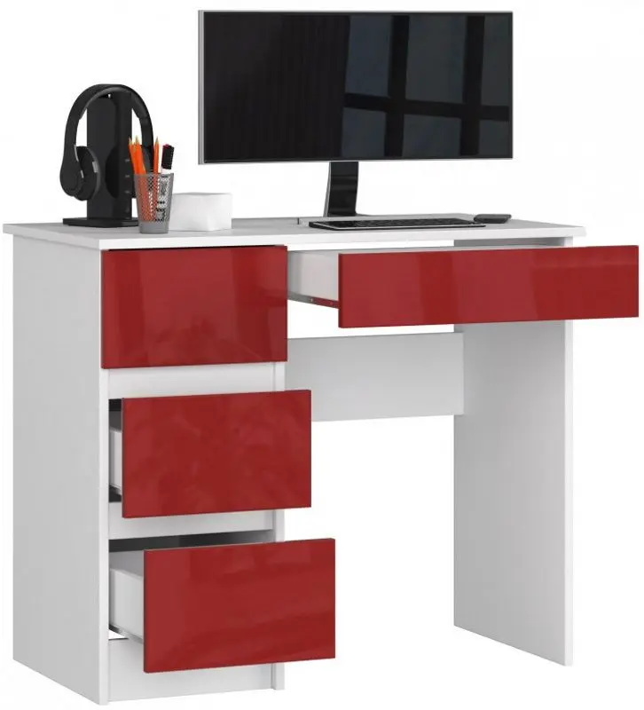 Masa de birou Akord A-7 90 Left (White/Red Gloss)