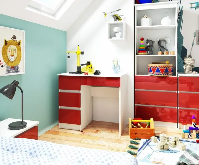 Masa de birou Akord A-7 90 Left (White/Red Gloss)