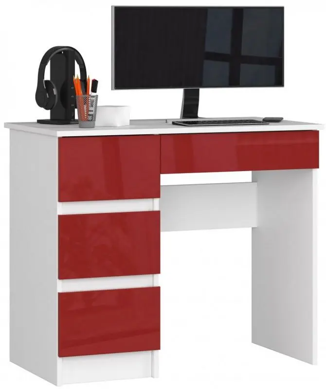 Masa de birou Akord A-7 90 Left (White/Red Gloss)
