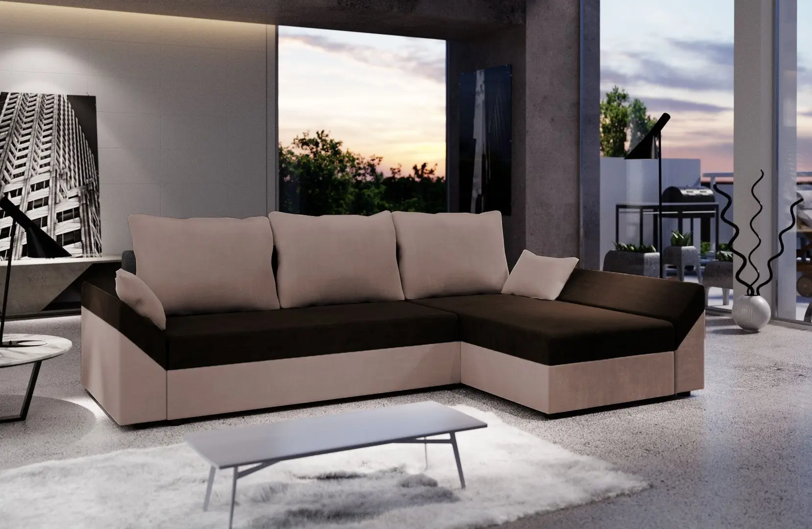 Canapea de colt Space Meble Dante L Sawana 16/Sawana 22 (Dark Brown/Light Brown)