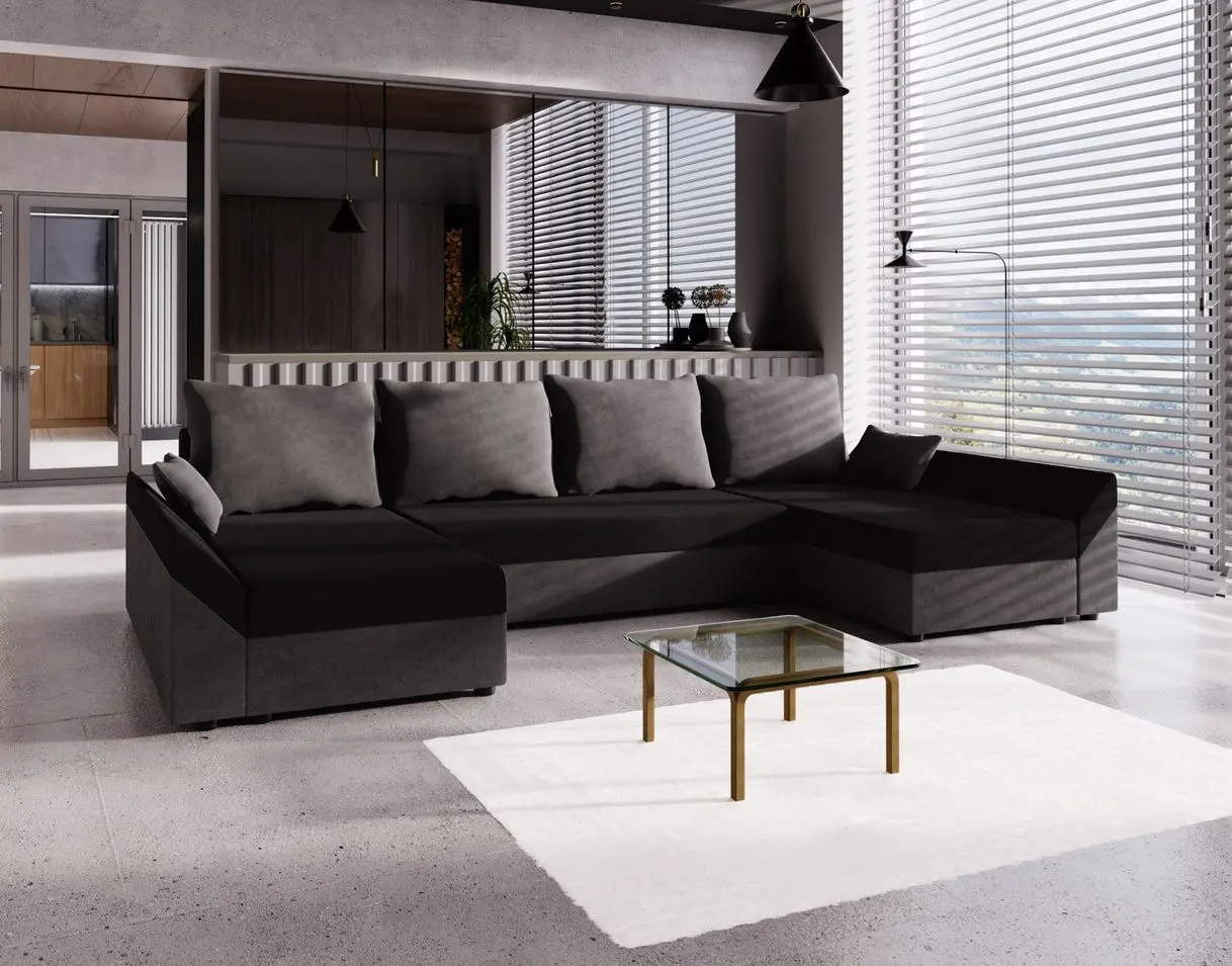 Диван П-образный Space Meble Dante U Mikrofaza 27/Mikrofaza 15 (Gray/Black)