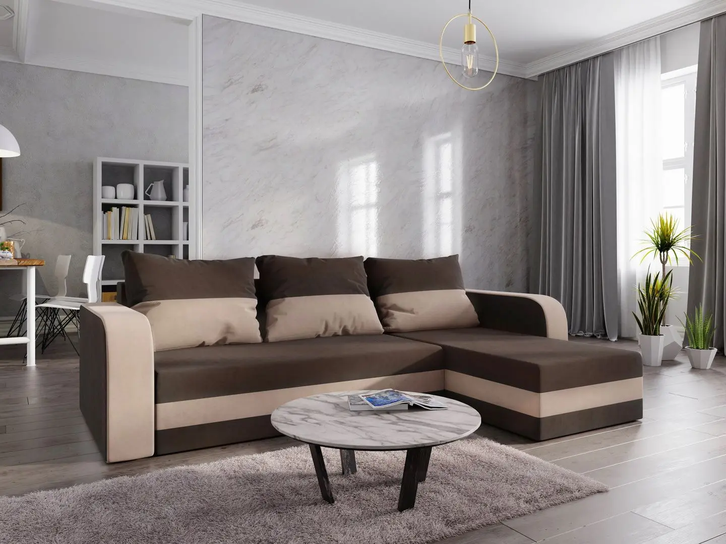 Canapea de colt Space Meble Hewlet Bis Mikrofaza 20/Mikrofaza 05 (Brown/Beige)