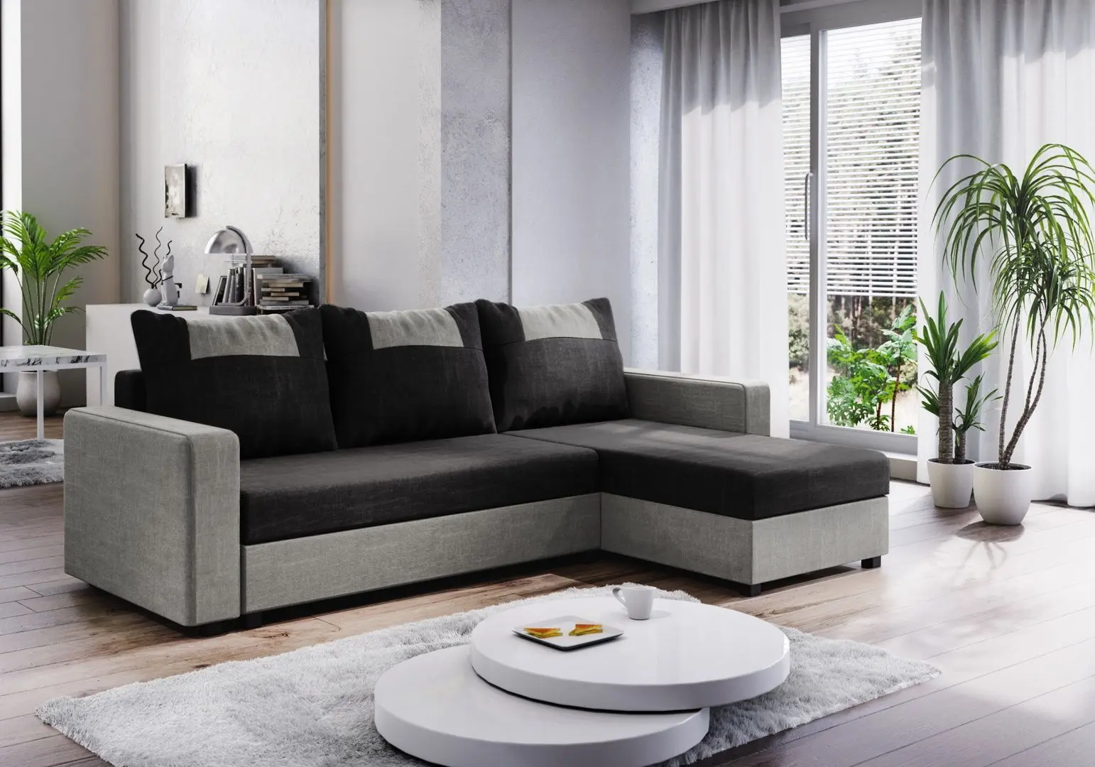 Canapea de colt Space Meble Star Bis Sawana 14/Sawana 21 (Black/Gray)