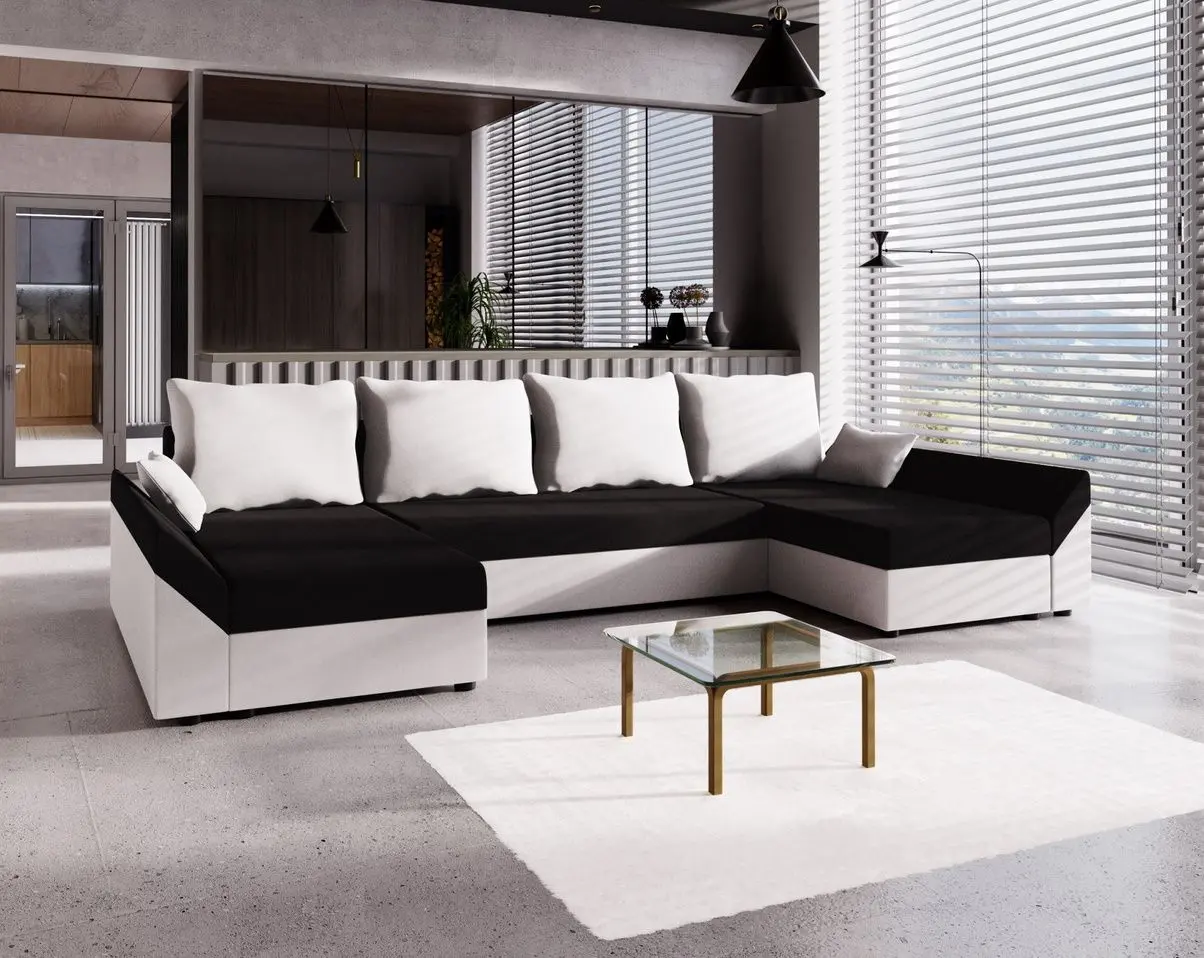 Диван П-образный Space Meble Dante U Mikrofaza 15/Mikrofaza 31 (Black/White)