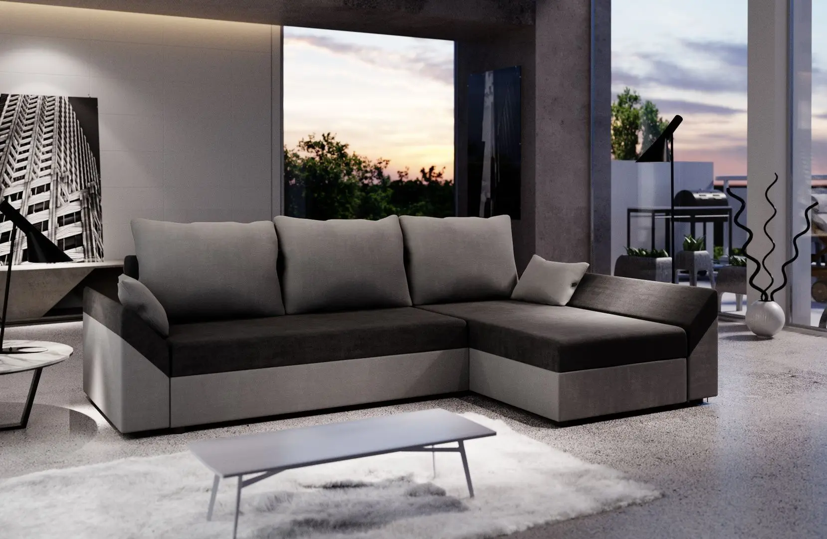 Диван угловой Space Meble Dante L Mikrofaza 15/Mikrofaza 27 (Black/Gray)