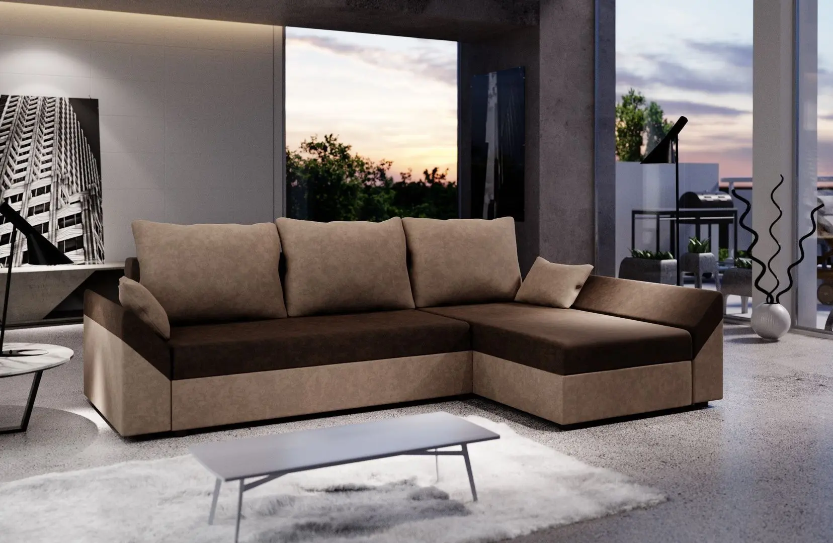 Canapea de colt Space Meble Dante L Mikrofaza 20/Mikrofaza 05 (Brown/Beige)