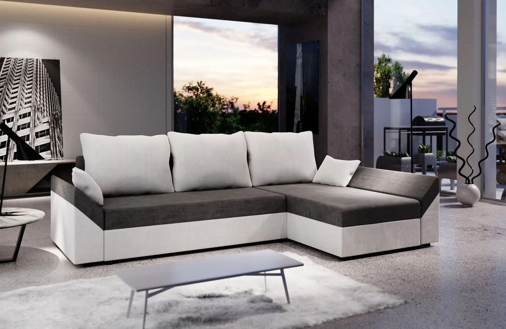 Диван угловой Space Meble Dante L Mikrofaza 27/Mikrofaza 31 (Gray/White)