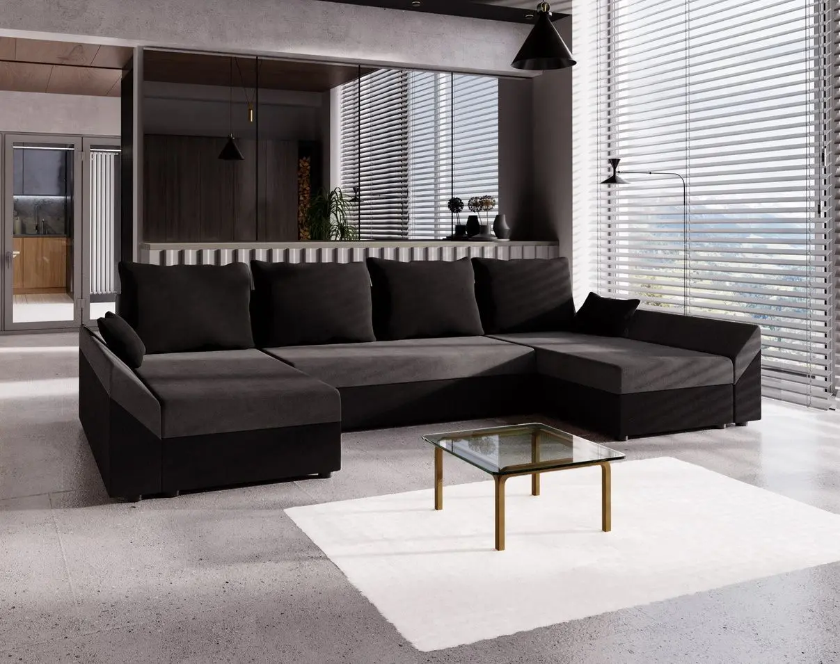 Диван П-образный Space Meble Dante U Mikrofaza 15/Mikrofaza 27 (Black/Gray)