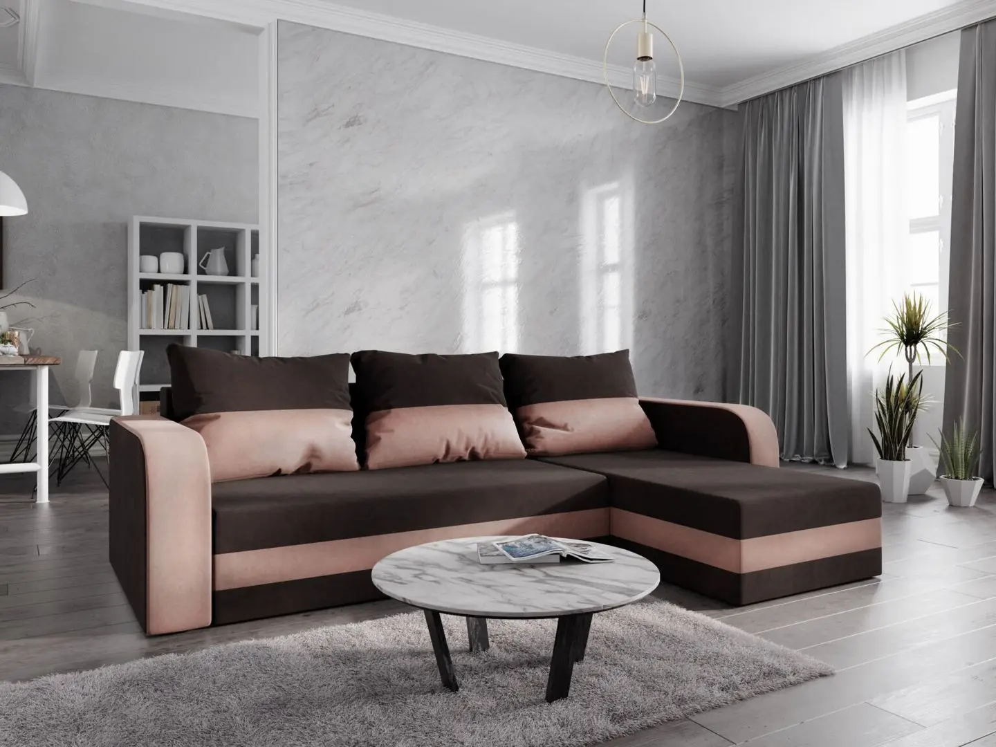 Canapea de colt Space Meble Hewlet Bis Sawana 16/Sawana 22 (Brown Dark/Brown Light)