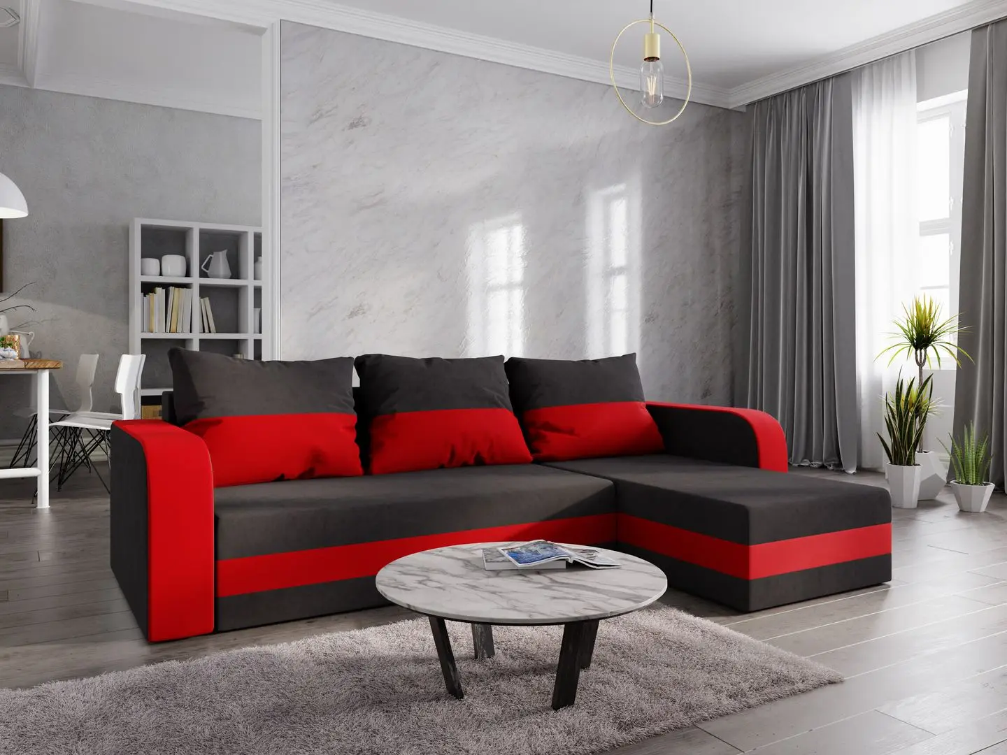 Диван угловой Space Meble Hewlet Bis Mikrofaza 15/Mikrofaza 22 (Black/Red)