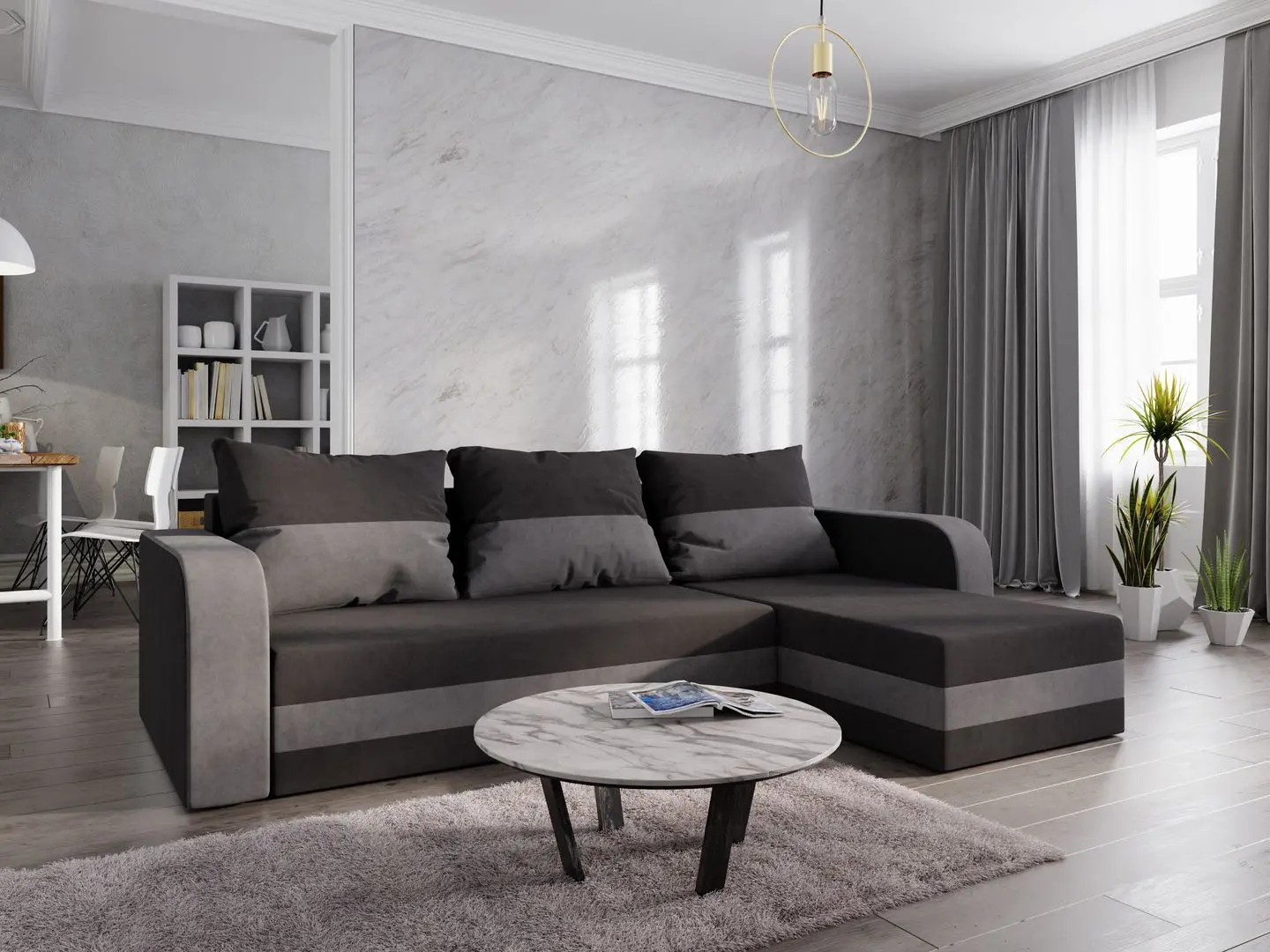 Canapea de colt Space Meble Hewlet Bis Mikrofaza 15/Mikrofaza 27 (Black/Gray)