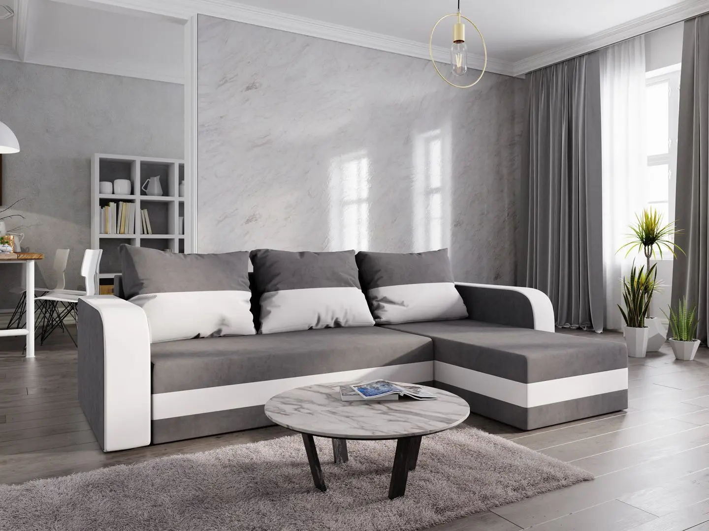 Диван угловой Space Meble Hewlet Bis Mikrofaza 27/Mikrofaza 31 (Gray/White)