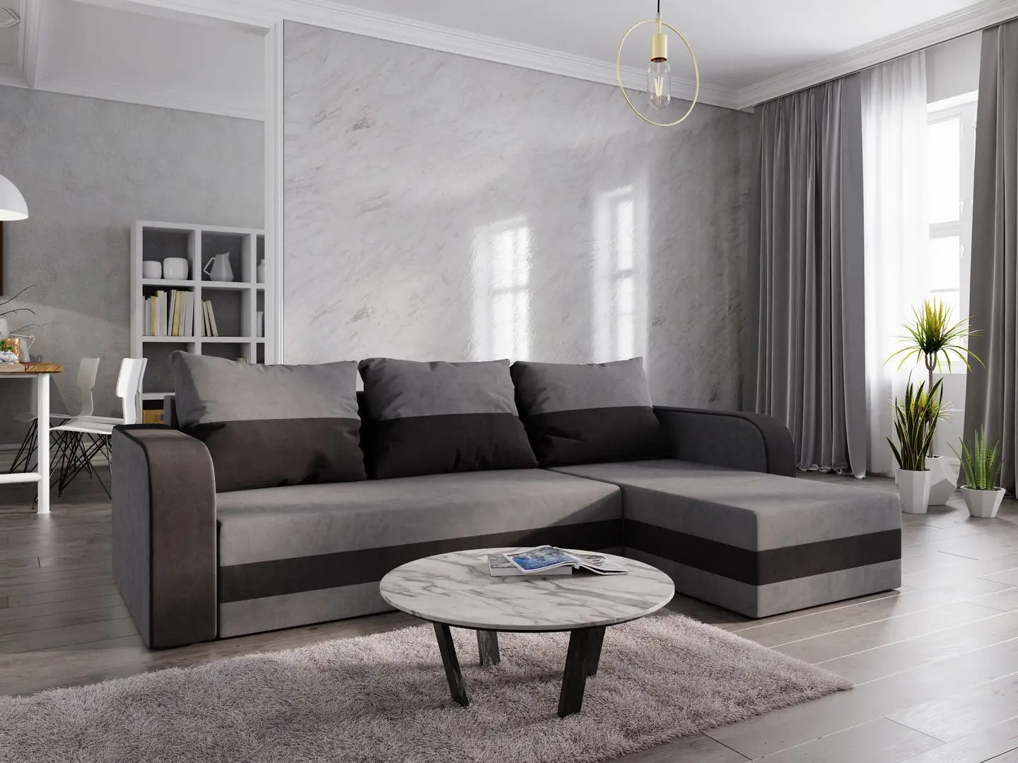 Canapea de colt Space Meble Hewlet Bis Mikrofaza 27/Mikrofaza 15 (Gray/Black)