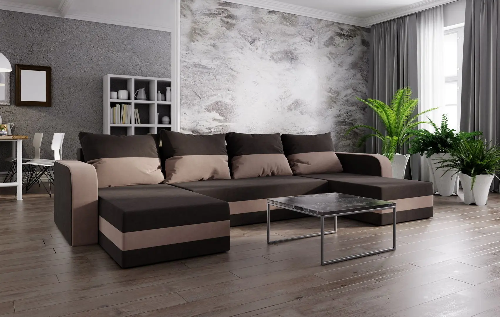 Canapea in forma de U Space Meble Hewlet U Bis Mikrofaza 20/Mikrofaza 05 (Brown/Beige)