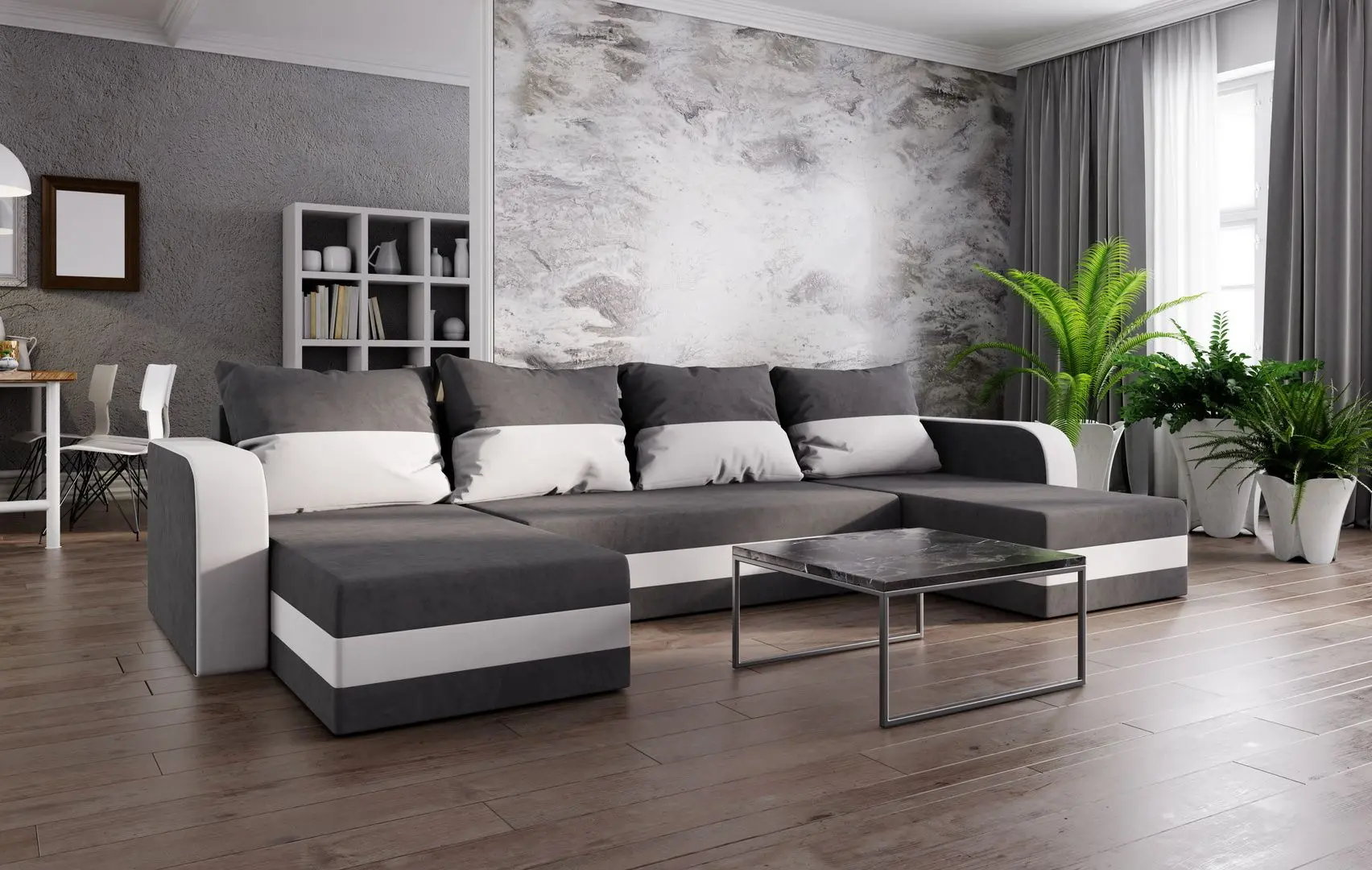 Canapea in forma de U Space Meble Hewlet U Bis Mikrofaza 27/Mikrofaza 31 (Gray/White)