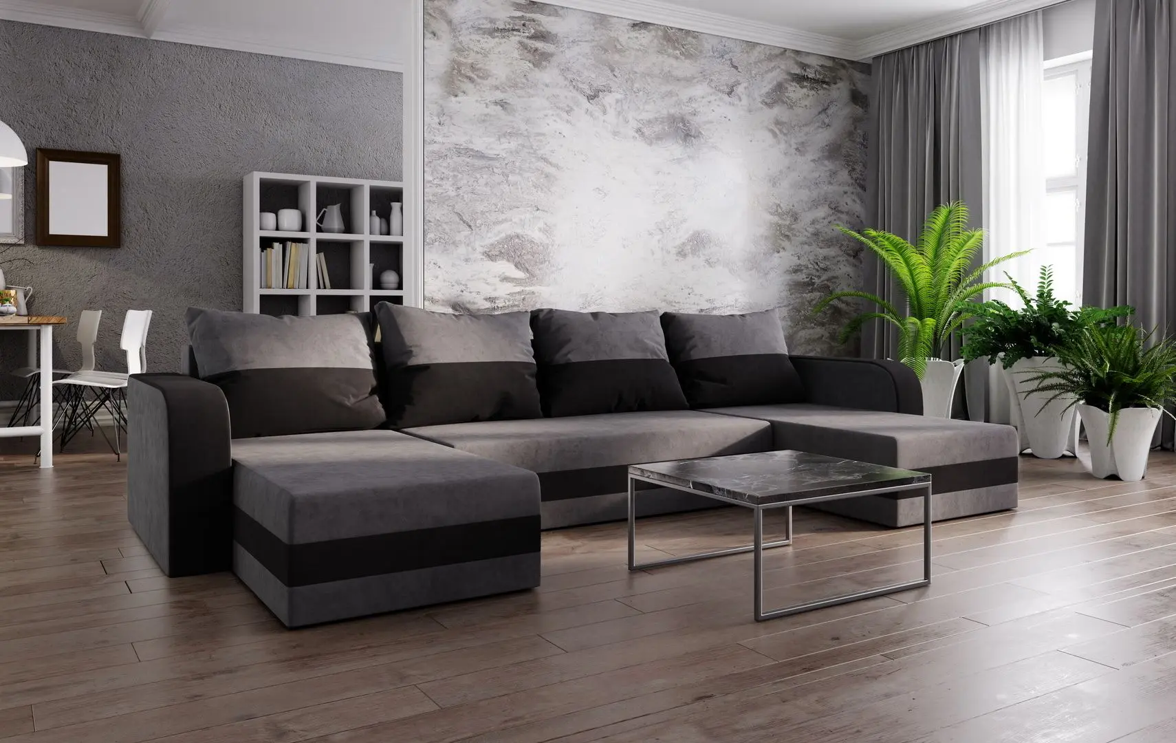 Диван П-образный Space Meble Hewlet U Bis Mikrofaza 27/Mikrofaza 15 (Gray/Black)