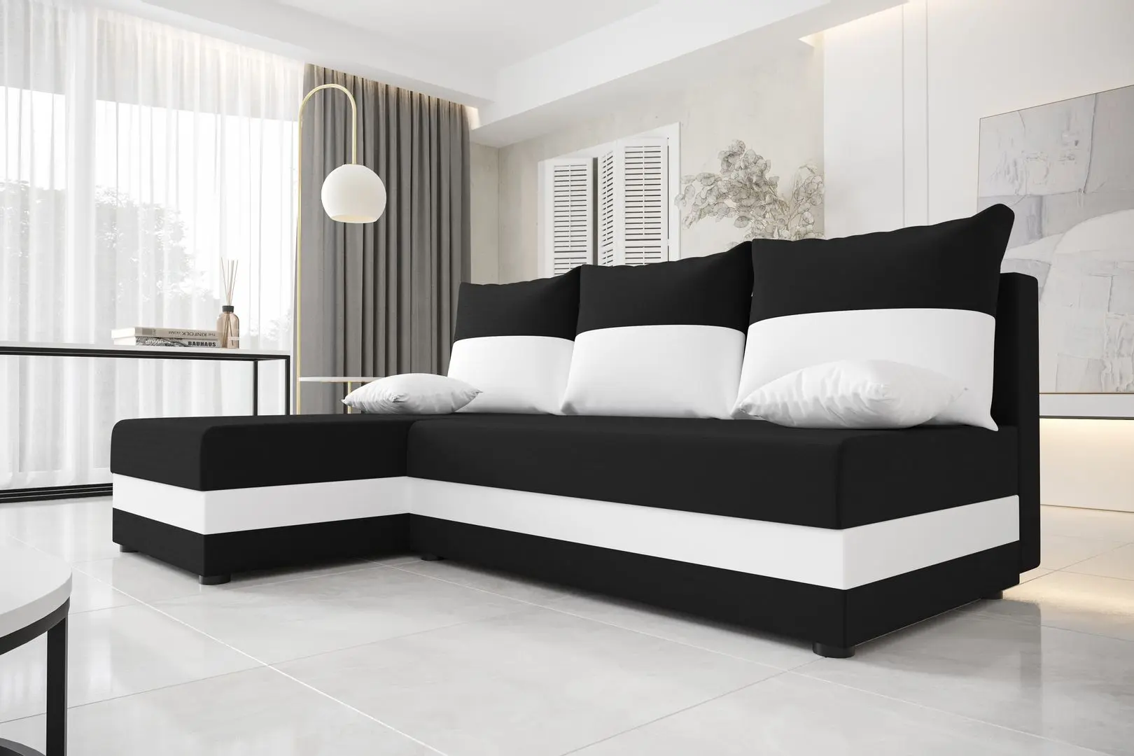 Canapea de colt Space Meble Hewlet Rainbow 15/Rainbow 31 (Black/White)