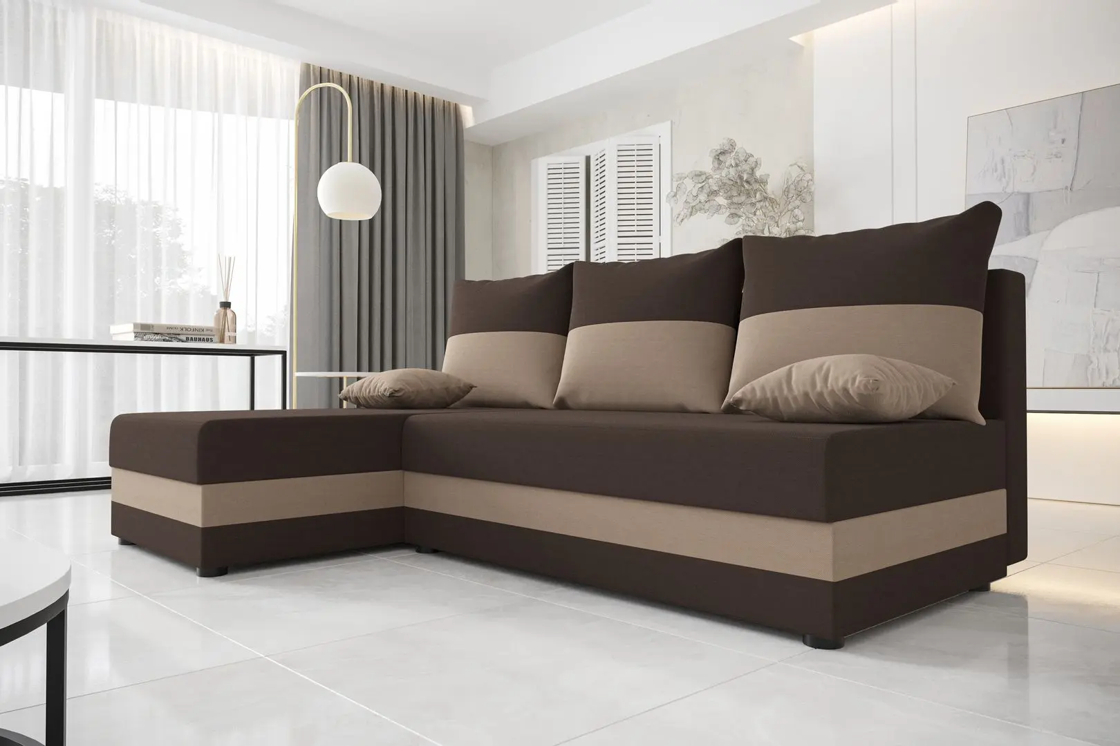 Диван угловой Space Meble Hewlet Rainbow 41/Rainbow 05 (Brown Dark/Brown Light)