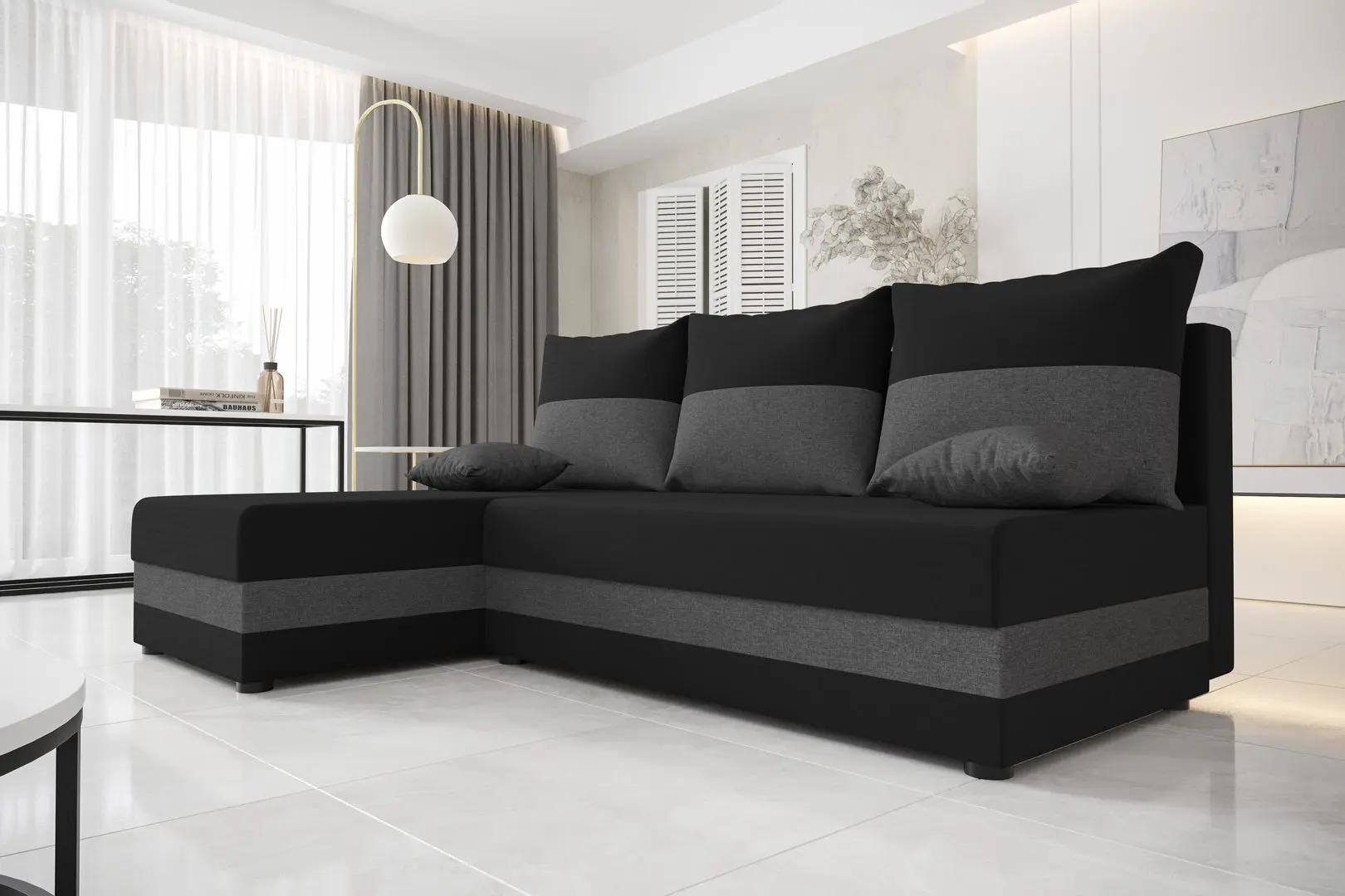 Canapea de colt Space Meble Hewlet Sawana 14/Sawana 05 (Black/Gray Dark)