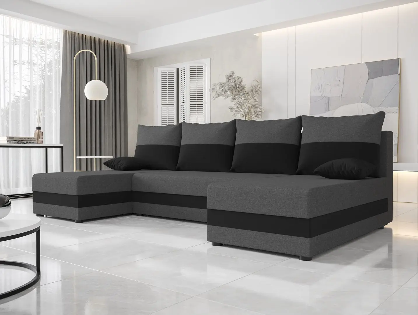 Canapea in forma de U Space Meble Hewlet U Sawana 05/Sawana 14 (Gray Dark/Black)