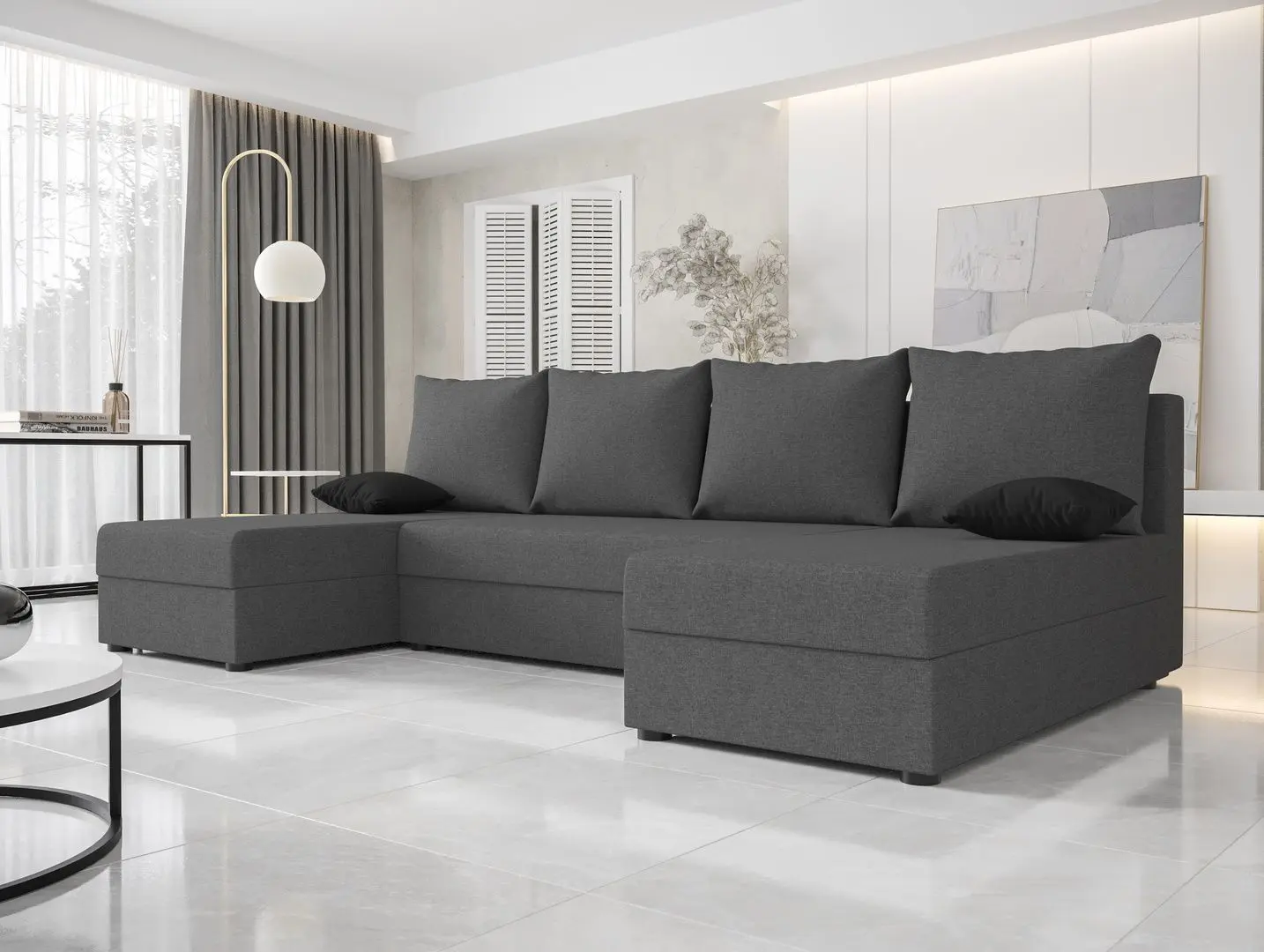 Canapea in forma de U Space Meble Hewlet U Sawana 05/Poduszki Sawana 14 (Gray Dark/Black)