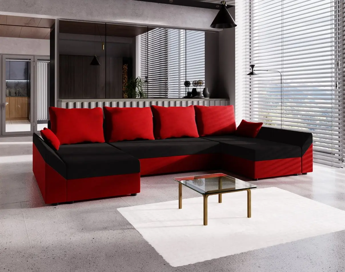 Canapea in forma de U Space Meble Dante U Mikrofaza 15/Mikrofaza 22 (Black/Red)