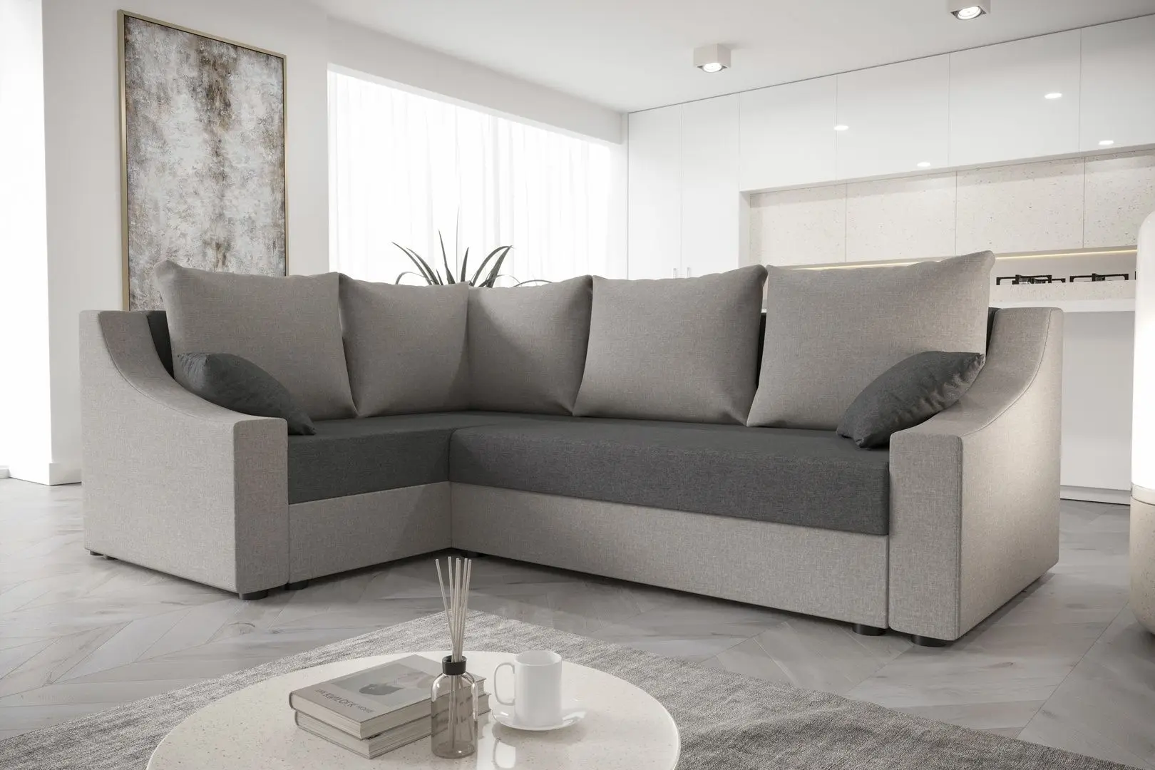 Canapea de colt Space Meble Ontario Plus Left Sawana 05/Sawana 21 (Gray Dark/Gray)