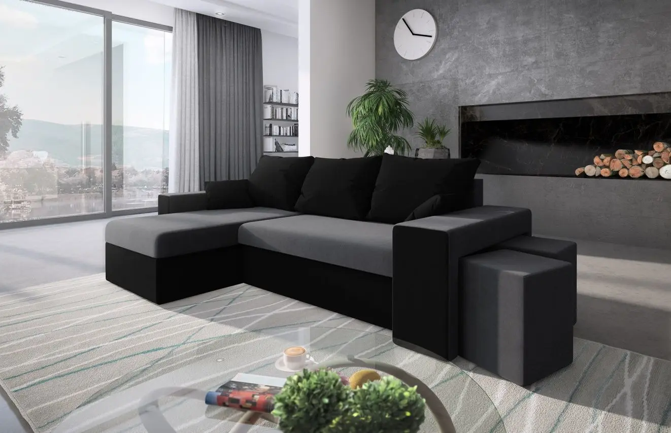 Canapea de colt Space Meble Kansas Mikrofaza 27/Mikrofaza 15 (Gray/Black)